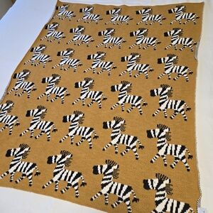 Made In India Zebra Pattern Knit Throw - Mustard & Black, 100% Cotto